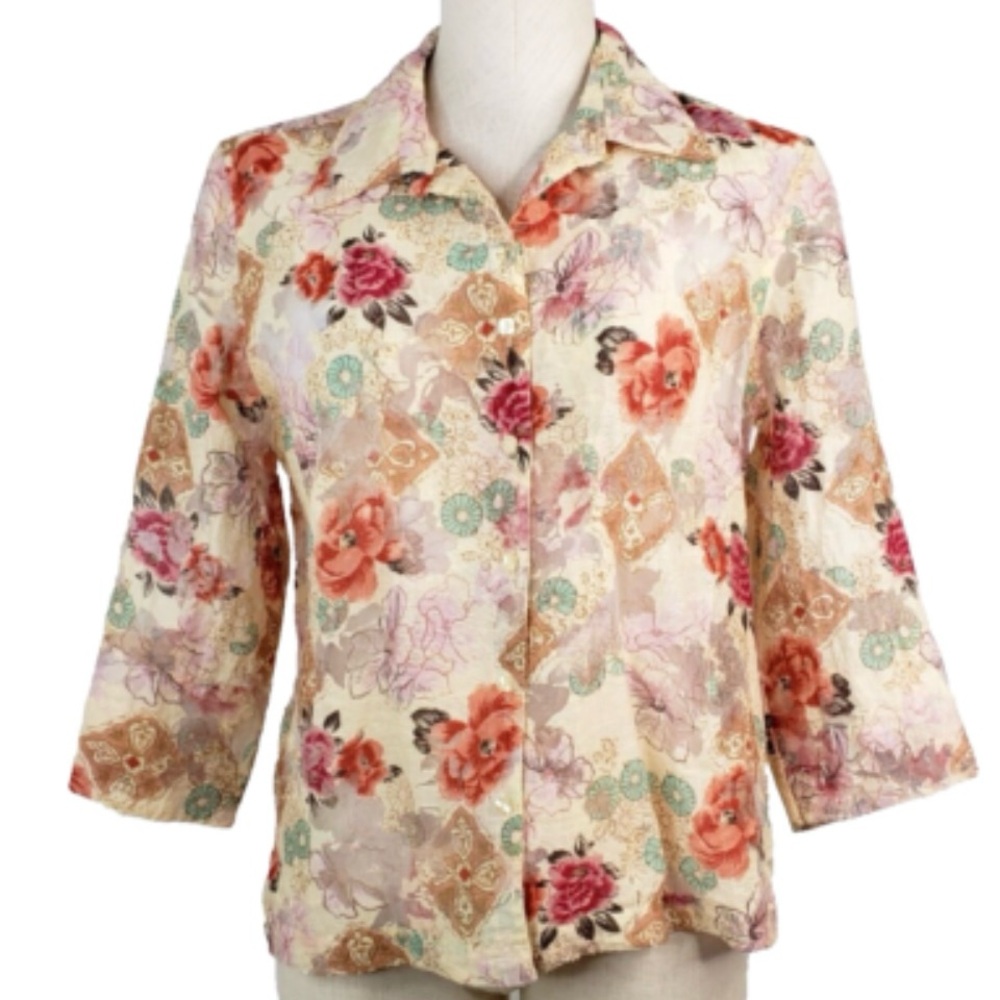 Cold water creek floral blouse size medium